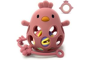 MÜVI - Mordedor bebé sensorial con sonajero y cadena, Mordedor de dentición +3 meses, Silicona alimentaria, suave y sin BPA, Fácil de agarrar y morder, Alivio para encías - Teether (Pack Rosa)