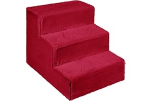 Mg Design Hundetreppe 3 Stufen in Rot – Stabiler Holzrahmen, gelenkschonend, leicht & mobil, für Sofa & Bett, für Hunde & Katzen