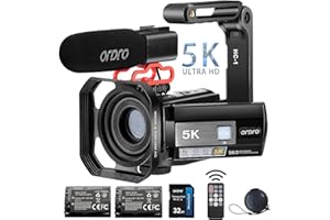 ORDRO AE20 Videocamera 5K 56MP con visione notturna IR, zoom digitale 18X, registratore webcam 3.0'' Rotazione di 270° Touchscreen Vlogging Camera per YouTube