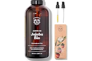 Bionoble Aceite de Jojoba Orgánico 100ml - 100% Puro, Natural y Prensado en Frío - Rostro, Cuerpo, Cabello, Barba, Uñas - Vegano y Cruelty Free - Jojoba Oil - Botella de Vidrio + Pipeta + Bomba