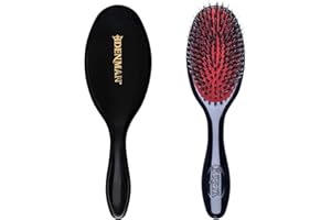 Denman Cushion Hair Brush (Small) with Soft Nylon Quill Boar Bristles - Porcupine Style for Grooming, Detangling, Straightening, Blowdrying and Refreshing Hair – Black, D81S