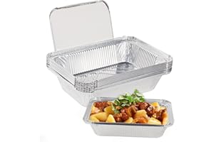 ACHANFLY 10 Pack Aluminium Foil Trays 2250ML Large Foil Food Containers with Lids Disposable Foil Baking Trays Takeaway Tin for Oven Roasting Broiling Cooking BBQ Party Food
