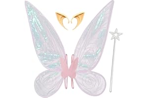 Orgoue Fairy Wings, Butterfly Wings Angel Wings Fairy Set with Elf Ear and Wand, Fairy Costume Halloween Costume Wing for Adults and Girls for Halloween Carnival Birthday Party