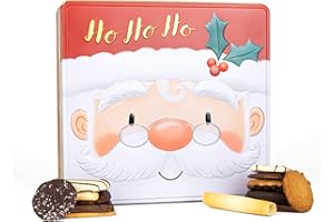 THE SILVER CRANE CO. Santa Belgian Biscuits Square Tin - Christmas Biscuit Tins, Belgian Chocolate Biscuits Gift Set Selection, Novelty Christmas Biscuit Box - Festive Tins of Chocolates Gifts for Women & Men