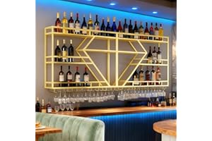 SPTZQURY Botellero de Vino de Pared, Grande Estante de Vino Decorativo Industrial de Metal con Portavasos para Copas, Estante Flotantes para Exhibición De Vinos Botellero para (Oro, 3 Capa 200cm)