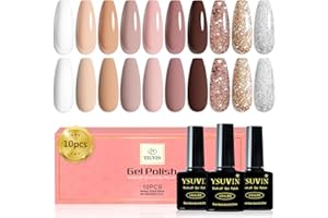 YSUVIN Vernis Semi Permanent, 10 Couleur Nude Beige Rose Naturel Abricot Blanc Bordeaux Marron Pailleté Vernis à Ongles Soak Off UV French Manucure Longue Durée Vernis Gel, Cadeaux Beauté