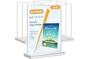 Flow fire A4 Acrylic Sign Holder, 6 Pack T-Shape Perspex A4 Menu Display Stand for Poster, Office Store Restaurant