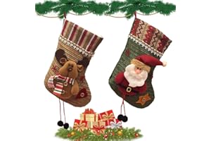 CaiYuanGJ 2 Stück Flachs Nikolausstrumpf, Nikolausstrumpf Zum Befüllen, Weihnachtsstrumpf Set, Nikolausstrumpf Set, für Kamin Kinder Weihnachtsfeier Dekorieren (Weihnachtsmann und Schneemann)