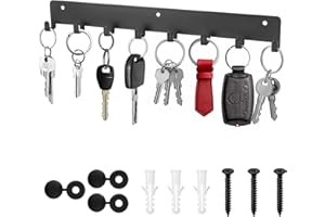 QJKEJI 1 x Schlüsselbrett mit 8 Haken, Schwarz Schlüsselhalter für Wandhaken, Schlüsselhaken, Schlüsselboard, Schlüsselleiste für Küche Schlafzimmer Wohnzimmer Badezimmer Schlüssel Wandlagerung Organizer