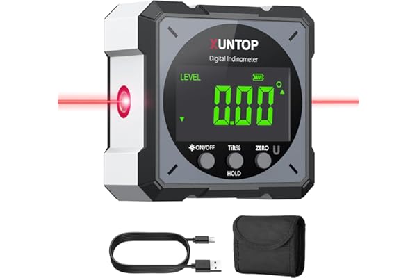 XUNTOP Inclinometro Digital Caja de Nivel Digital con Láser Electrónico Inclinómetro Digital Impermeable IP54 para Automóviles, Carpintería, Construcción- Gris
