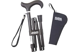 KMINA - Canne de Marche Pliable Homme, Réglable, Luxe, Femme, Solide, Aluminium, Noir - Modèle Pro