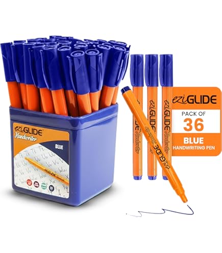 MANUSCRIPT Handwriting Pens (Pack Of 30) – Blue Ink, Comfort Grip, 0.5mm Tip For School Kids