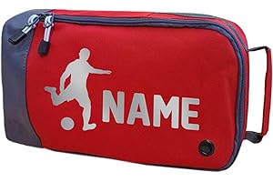 ABSOLUTELY TOP Personalised Football Boot Bag Childrens Footy Sports PE Boys Girls Rugby Kit, Hot Lava Red/Silver Print