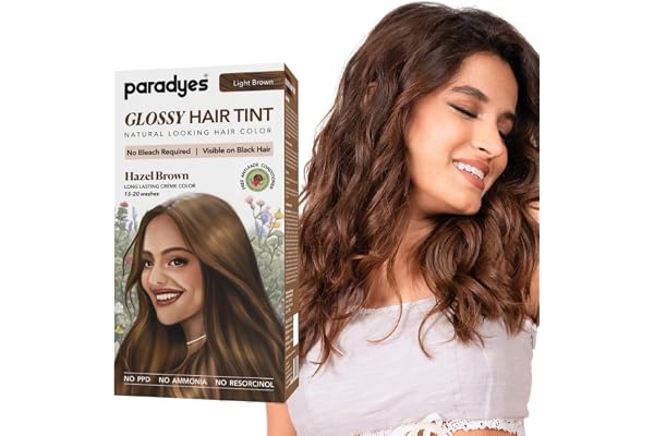 paradyes No Bleach Glossy Hair Tint, Ammonia-Free Formula for Visible on Natural Black Hair, Includes Anti-Fade Conditioner for Long-Lasting Shine, 5 Light Brown, Hazel Brown
