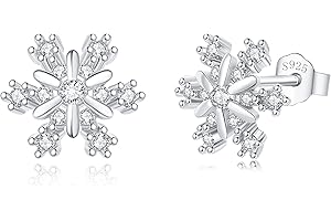 Deyanse Srebrne kolczyki na Boże Narodzenie, srebro wysokiej próby 925, kolczyki na sztyfcie, płatki śniegu, kamień księżycowy z cyrkonią, 10 mm, małe srebrne kolczyki do spania na zimę