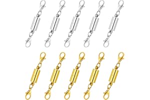 ANNERATTERYER Magnetic Jewellery Clasp Chain Clasp 10 Pieces Closure Magnetic Chain Clasp Making Accessories for DIY Bracelets Cylindrical Lobster Clasp Bracelet Extender for Jewellery Making Silver and Golden