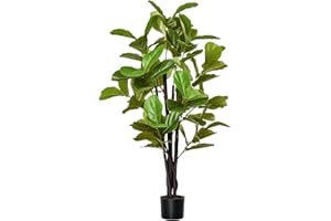 HOMCOM Ficus Artificial 130 cm Planta Artificial con Maceta Planta Artificial Decorativa para Interior y Exterior Hogar Salón Oficina Verde