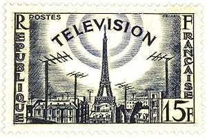 Timbre de France Neuf de Collection de 1955. N’1022 : Paris, télévision, Tour Eiffel