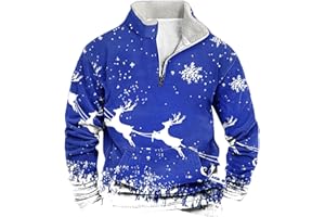 JHEBECNEKS Mens Christmas Jumper 1/4 Zip Ugly Xmas Sweatshirt Novelty Reindeer Snowflakes Printed Jumpers Rude Long Sleeve Fleece Top Funny Festive Holiday Xmas Pullover Fancy Dress Costume for Adults