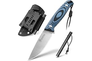 NedFoss HYENAS couteau de chasse, 8Cr13MoV acier couteau lame fixe, 11CM couteau survie Avec Allume-Feu et Gaine Kydex, FULL TANG couteau collection,Idéal pour le camping, la chasse, les cadeaux