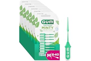 GUM SOFT-PICKS COMFORT FLEX Mint Palillos Interdentales de Goma Sabor Menta/Eliminan eficazmente la placa/Sabor a menta fresca/Tamaño mediano / 6 paquetes de 40 unidades