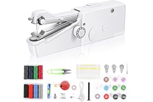 Weinsamkeit Tragbare Nähmaschine, 45 Stück Mini tragbare Nähmaschine mit Knöpfen, Scheren, Linealen, Spulen, einfach zu bedienen für Anfänger und schnelles Nähen, für Kleidung, Cutain, DIY, Reisen
