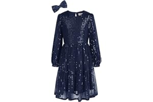 GRACE KARIN Robe à Sequins à Manches Longues Col Rond pour Petite Fille en Ligne avec Nœud pour Cheveux