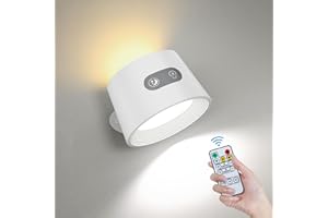 YAMYONE Lampa ścienna LED, bezprzewodowa, z akumulatorem 2600 mAh, pilot zdalnego sterowania, sterowanie dotykowe, 2 światła boczne, 3 kolory, bezstopniowa, obracana o 360°, lampa ścienna do sypialni,
