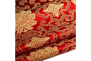 YM YOUMU Tessuto Broccato con Rcami Floreali Scampolo Tessuto Damascato Tessuto Antimacchia Cinese in Finta Seta,100x90cm (Rosso, Venduto al Metro)