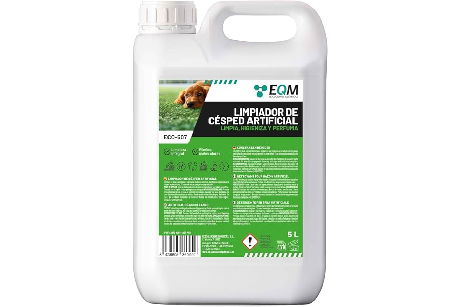 EQM - ECO-507 - Limpiador e Higienizante de Césped Artificial - 5L - Limpia, Higieniza y Perfuma - Formato Ahorro, Larga Dura
