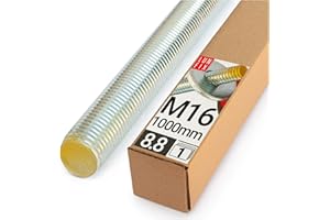 Barra Filettata M16x1000 mm, 1 pezzi, Asta Filettata Acciaio 8.8 DIN 976, Barre Filettate Metrica, Perni Filettati, Filetto Asta Metrica, Bulloni Filettati per Montaggio Industriale, Lun Fix
