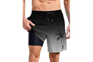 MARZXIN Men's 2-in-1 Swimming Trunks, Quick-Drying, Breathable Swimming Trunks, Beach Shorts, Training Shorts with Compression Liner