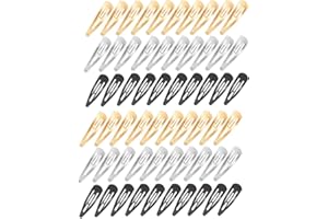 KNOWING Fermagli per Capelli a Scatto, 60 Pezzi Barrette a Scatto in Metallo, Mollette per Capelli Tinta Unita, Snap Capelli clip, per Bambini, Ragazze e Donne, 50 mm (Nero, Nastro e Oro)