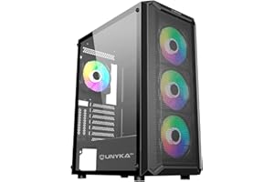 UNYKAch Caja de Ordenador ATX Armor 3GEN Black con Un Puerto USB Tipo C 3.1 y Dos 3.0, Cristal Templado Lateral y Cuatro Ventiladores ARGB 120 mm