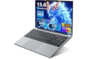 AUKABREX Win11 Notebook, 15.6 Pollici PC Portatile 16GB RAM DDR4 1TB SSD, 180° Flip FHD 1080P Laptop Office 365, Celeron N95 CPU, Webcam/BT4.2/USB3.0, Tastiera Retroilluminata/Sblocco Impronta Digitale