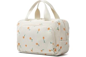 Funtlend Toiletry Bag for Women Wash Bag Corduroy Cosmetic Bag Travel Women Make up Bags Ladies Organizer for Girls Travelling Holiday