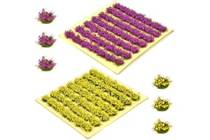 LANSKYLAN 2 PCS Modelo de Césped Estático Modelo Árbol Césped Accesorios de Hierba Estática en Miniatura Hierba Estática Césped Estático Autoadhesivo para Modelismo Wargame (Púrpura/Amarillo)