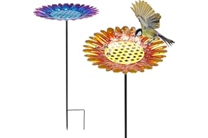 BAODBF Pack of 2 Bee Drinkers for the Garden, 21.5 x 50 cm Insect Drinker Garden, Metal Flower Shape Bees Insect Drinking Cups, Bee Cups for Bees Drinking, Bee Bar for Pollinators Bees