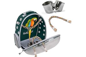 PETCUTE Sac de Transport pour Oiseaux, Cage Oiseau Multifonctionnelle Amovible, Respirant, Transparent, Fenêtre à Bulles avec Perchoir, Plateau De Nourriture-Vert