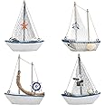BUYGOO Mini Sailboat Model Decoration - 4-Piece Wooden Miniature Sailing Boat Home Decor Set