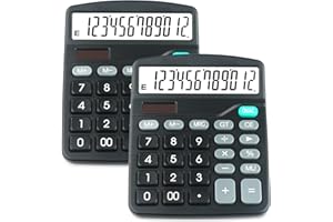 HIHUHEN Kalkulator biurkowy 12-cyfrowy Kalkulator biurkowy z dużymi przyciskami do szkoły domowej - akumulator w zestawie (2 x UK837)