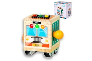 ZILYNHOM Tablero de actividades Montessori para niños, cubo de actividades sensoriales de madera con luz LED para coche, interruptor, volante, engranaje, juguete de aprendizaje de habilidades motoras finas