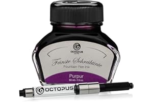 Octopus Fluids Füllhaltertinte im Tintenglas inklusive Konverter, Schreibtinte für Füllhalter, Füllertinte in Purpur 30ml mit Tintenkonverter