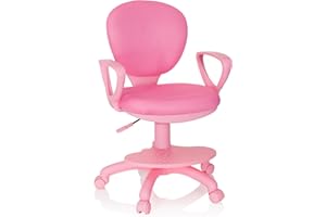 hjh OFFICE 670977 Silla de Escritorio para niños Kid Colour Tela Rosa, Silla giratoria con apoyabrazos y reposapies