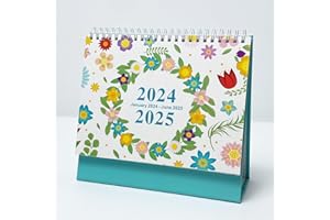 KNBG Calendario da scrivania, da gennaio 2024 a Giugno 2025, mensile, giornaliero, calendario accademico per scuola, ufficio, casa, doppio filo, 21,8 x 17 cm