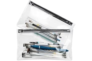 MOXYOY Clear Pencil Case for Exams, 2PCS Transparent Pen Case, Waterproof PVC Pencil Pouch, Versatile Storage Bag for Stationery, Toiletries, Makeup, Travel & Office Supplies (2PCS-20cm)