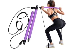 AUTO ACCESSORI LUPEX Lupex Shop - Kit de barra de pilates portátil, herramienta elástica larga, con banda de resistencia, agarre para los pies, ejercicios de fitness en el hogar, gimnasio, entrenamiento de yoga para