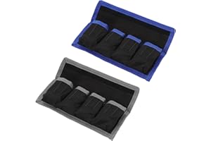 PATIKIL Étui de Poche pour Batterie d'Appareil Photo, Étui de Rangement à 4 Poches en Nylon pour Batterie DSLR pour Piles AAA et Batterie LP-E6 LP-E8 NP-FW50 EN-EL14 EN-EL15 (Gris, Bleu)