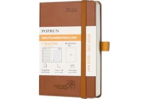 ‎POPRUN POPRUN Kalender 2026 Tagesplaner Softcover 16 x 10,5 cm, Tageskalender A6 1 Tag 1 Seite (Montag - Sonntag), Terminplaner (Jan.2026-Dez.2026) mit PU-Leder - Braun