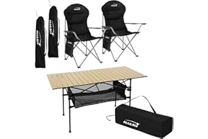 Hauki Set de Meubles de Camping, 3 Pièces, Table en Aluminium, Beige, 2 Chaises de Pêche Pliantes Noires, Ensemble Pratique avec Sac de Transport, pour 2 Personnes, Mobilier d'Extérieur Jardin Voyage